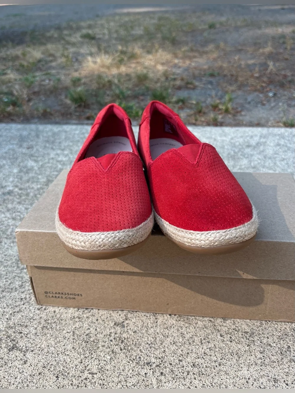 Clarks Danelly Sky Red Suede Espadrille Loafers Slip On 7.5 M New
